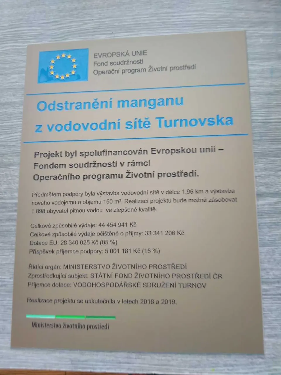 Tabulka projektu spolufinancovaného EU